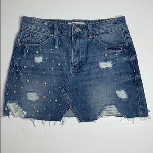 Angel Kiss L.A. Denim Distressed Skirt Pearls M